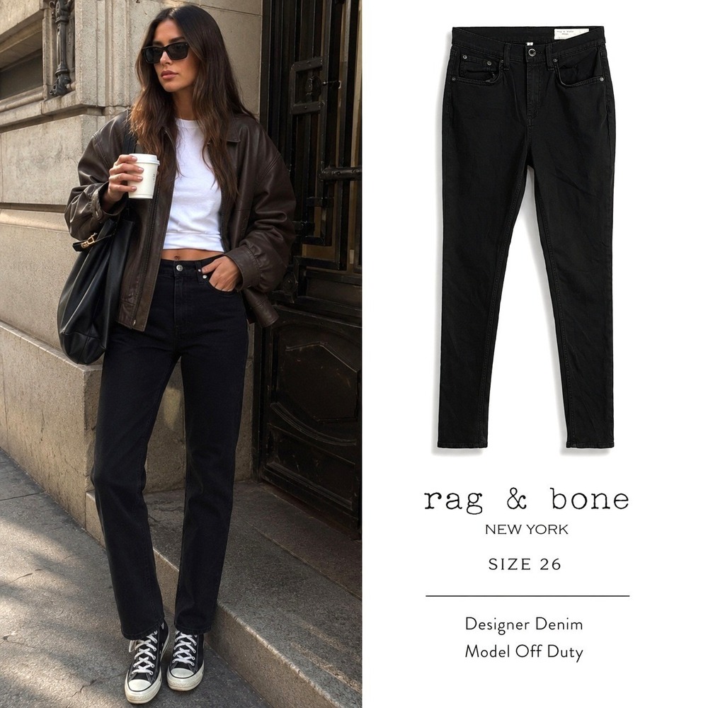 Rag & Bone High Rise Ankle Skinny Jeans Women 26 Black Goth Chic Edgy Streetwear